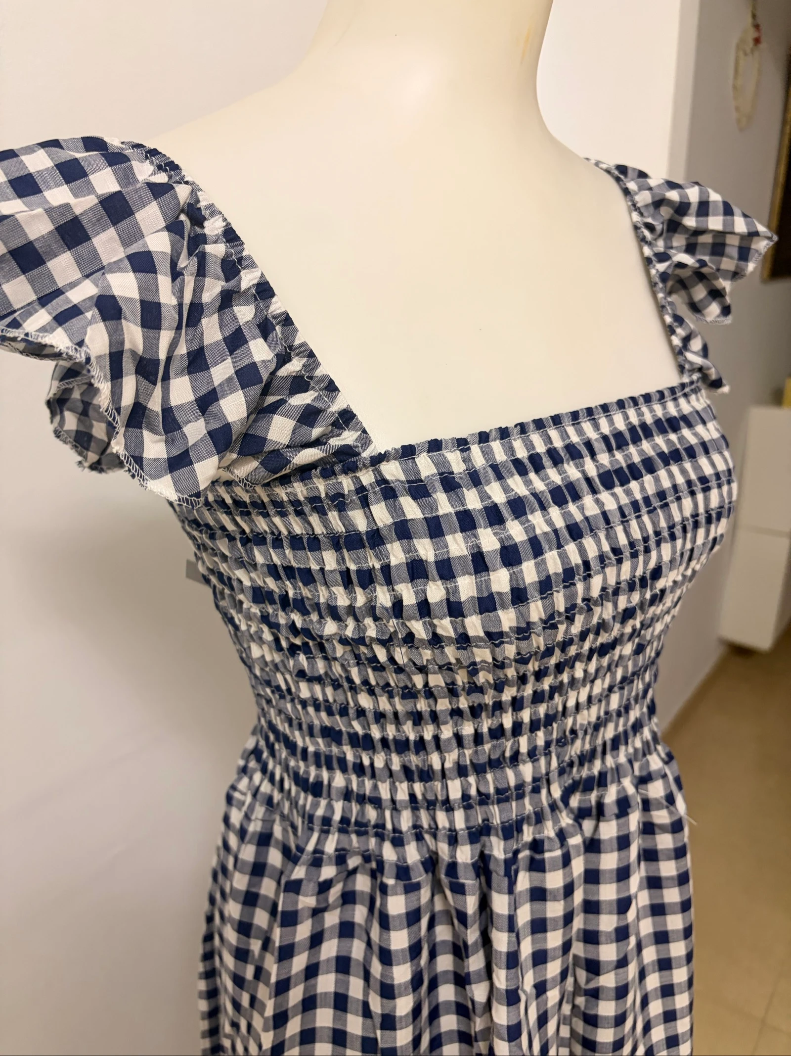 Navy blue dress with gingham pockets – photo 5